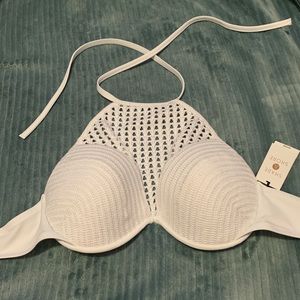 Shade & Shore White Halter Crochet Swimsuit Top